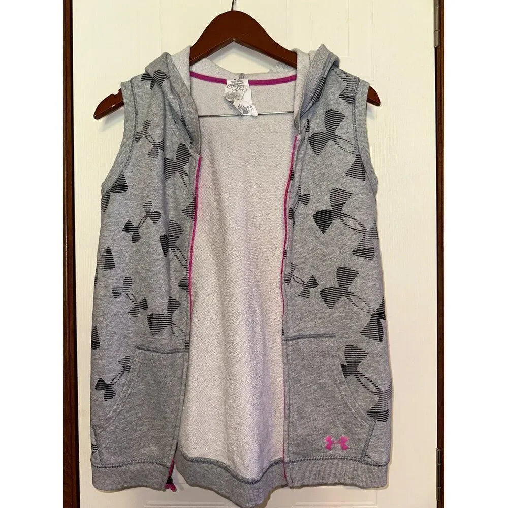 Under Armour Gray & Pink Zip Up Hoodie Vest  Size Youth XL‎